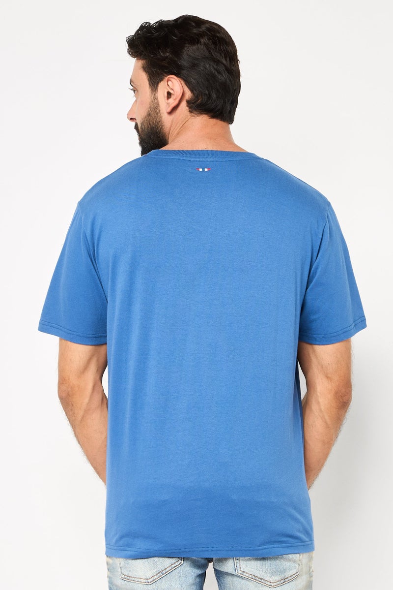 NorthLand Men Ribbed Collar Short Sleeve Brand Logo T-Shirt, Blue - Image 4