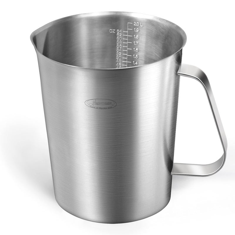 Newness Measuring Cup Upgraded 3 Measurement Scales Including Cup Scale ML Scale Ounce Scale Newness Stainless Steel Measuring Cup with Marking with Handle 64 Ounces 20 Liter 8 Cup 