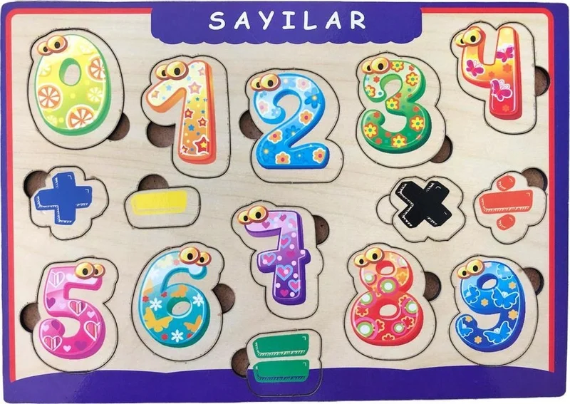 Farbu Oyuncak Farbu Toy Wooden Bultak Puzzle 15 Pieces with Blackboard on the Back Side Four Operations Numbers