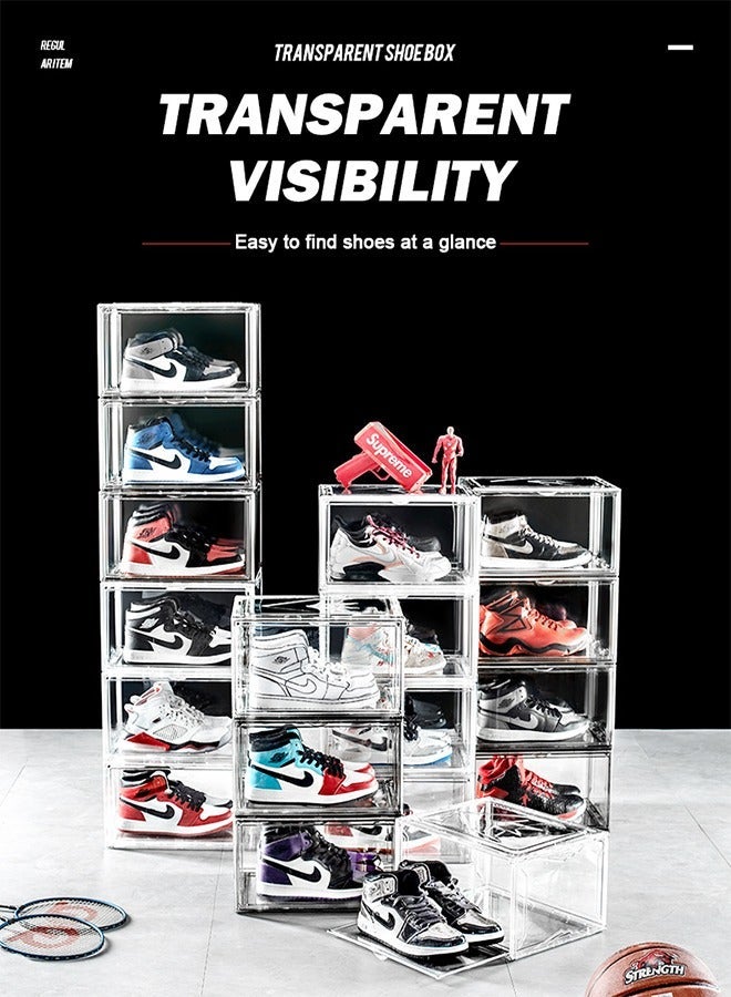 هومار كيت 6 عبوات صناديق أحذية بلاستيكية شفافة قابلة للتكديس صناديق تخزين للأحذية الرياضية مع باب مغناطيسي صناديق أكريليك لعرض صندوق الأحذية المفتوح الجانبي صناديق الأحذية الشفافة حاويات الأحذية القابلة للتكديس - Image 2