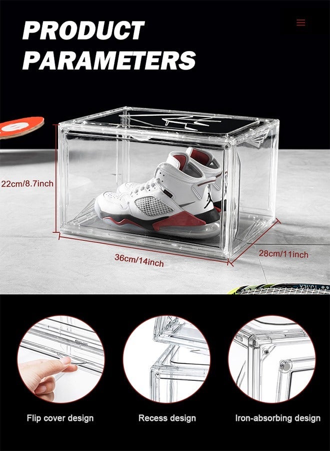 هومار كيت 6 عبوات صناديق أحذية بلاستيكية شفافة قابلة للتكديس صناديق تخزين للأحذية الرياضية مع باب مغناطيسي صناديق أكريليك لعرض صندوق الأحذية المفتوح الجانبي صناديق الأحذية الشفافة حاويات الأحذية القابلة للتكديس - Image 3