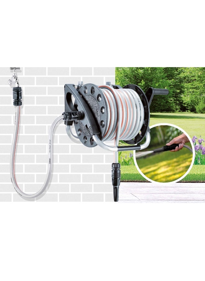 Claber Weather Resistant and Shockproof Aquapony Wall Mounted Hose Reel Kit Grey and Black 15m x 1/2 inch 8884  - Image 2