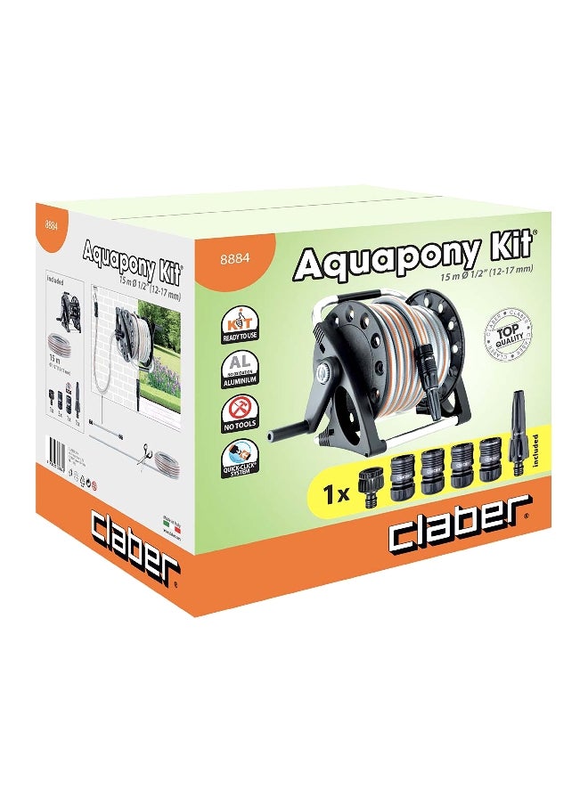 Claber Weather Resistant and Shockproof Aquapony Wall Mounted Hose Reel Kit Grey and Black 15m x 1/2 inch 8884  - Image 3