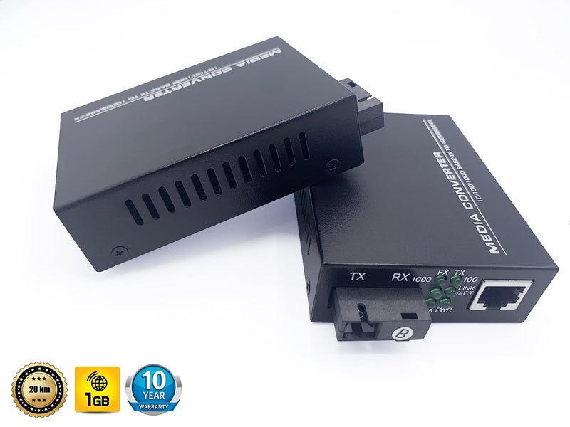 Elfcam® - 1 Pair Gigabit Fiber Ethernet Converters 1000M/100M/10M, SFP Media Converter Included, Up to 20KM Distance on Single Mode SC Fiber Optic (1 RJ45 Port *1 RJ45 Port) - Image 2