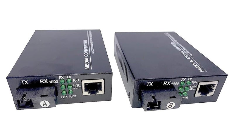 Elfcam® - 1 Pair Gigabit Fiber Ethernet Converters 1000M/100M/10M, SFP Media Converter Included, Up to 20KM Distance on Single Mode SC Fiber Optic (1 RJ45 Port *1 RJ45 Port) - Image 1