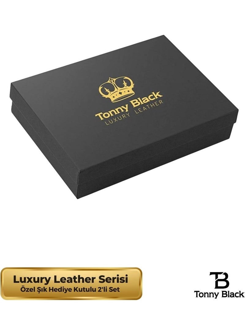 tonny black - Original Men's Special Gift Boxed Set of 2 Luxury Series Gift Accessory Box Dowry Wedding Groom Set for Father Stylish Classic Leather Belt and Wallet Set - Image 1