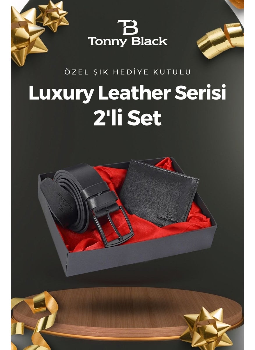 tonny black - Original Men's Special Gift Boxed Set of 2 Luxury Series Gift Accessory Box Dowry Wedding Groom Set for Father Stylish Classic Leather Belt and Wallet Set - Image 1