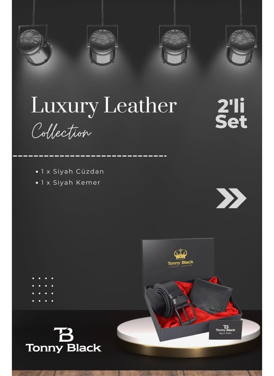 tonny black - Original Men's Special Gift Boxed Set of 2 Luxury Series Gift Accessory Box Dowry Wedding Groom Set for Father Stylish Classic Leather Belt and Wallet Set - Image 1