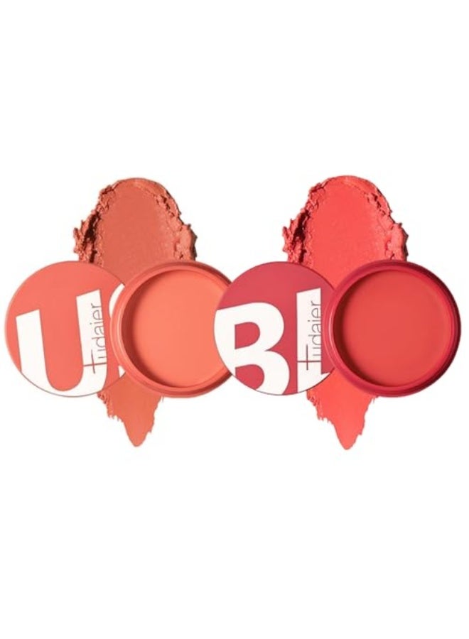 بوداير 2 قطع من أحمر الخدود كريمي، 4 ألوان عالية الصبغة، أملس وقابل للبناء، أحمر خدود بمظهر طبيعي طويل الأمد (اللون 05+07) - Image 1