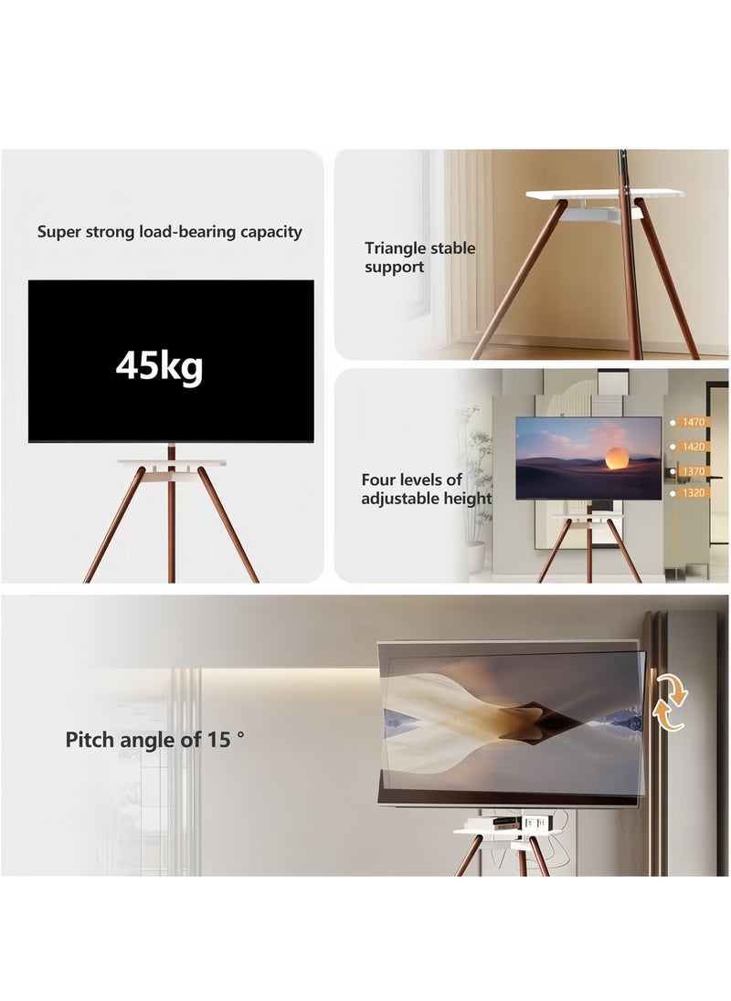 FlashHawk Tripod Floor TV Stand for 32-75 inch Screen TV, Height Adjustable, 15° Tilt Adjustable,TV Mount with Wooden Tray Cable Management, VESA 600*400 MM, Load-bearing 45 KG - White  - Image 5