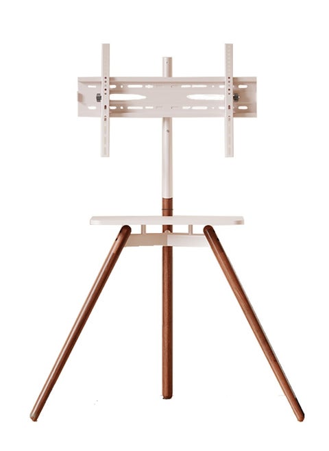 Tripod Floor TV Stand for 32-75 inch Screen TV, Height Adjustable, 15° Tilt Adjustable,TV Mount with Wooden Tray Cable Management, VESA 600*400 MM, Load-bearing 45 KG - White