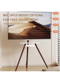 FlashHawk Tripod Floor TV Stand for 32-75 inch Screen TV, Height Adjustable, 15° Tilt Adjustable,TV Mount with Wooden Tray Cable Management, VESA 600*400 MM, Load-bearing 45 KG - White  - Image 4