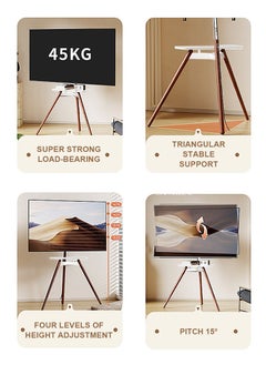 FlashHawk Tripod Floor TV Stand for 32-75 inch Screen TV, Height Adjustable, 15° Tilt Adjustable,TV Mount with Wooden Tray Cable Management, VESA 600*400 MM, Load-bearing 45 KG - White  - Image 5