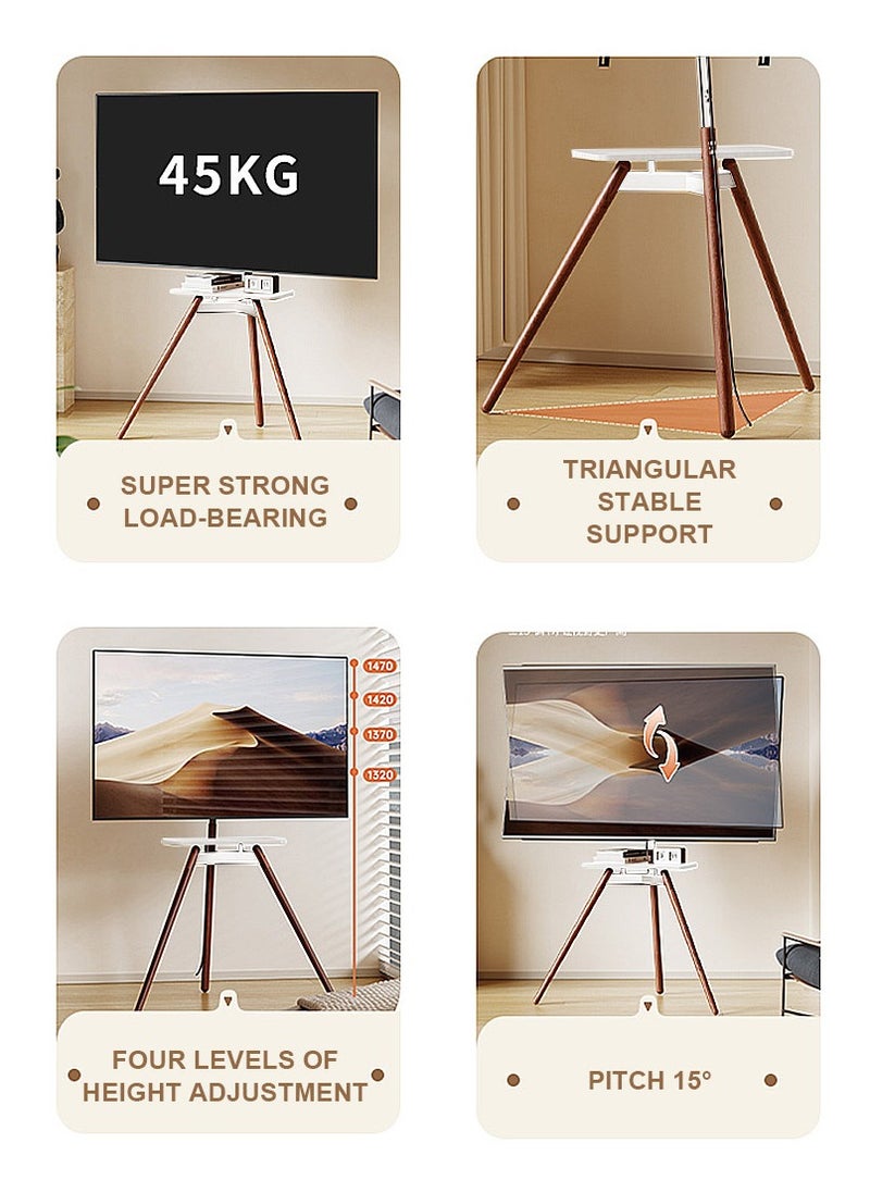 FlashHawk - Tripod Floor TV Stand for 32-75 inch Screen TV, Height Adjustable, 15° Tilt Adjustable,TV Mount with Wooden Tray Cable Management, VESA 600*400 MM, Load-bearing 45 KG - White - Image 1