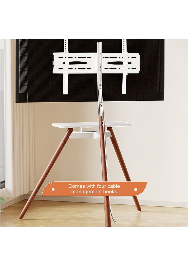 FlashHawk - Tripod Floor TV Stand for 32-75 inch Screen TV, Height Adjustable, 15° Tilt Adjustable,TV Mount with Wooden Tray Cable Management, VESA 600*400 MM, Load-bearing 45 KG - White - Image 1