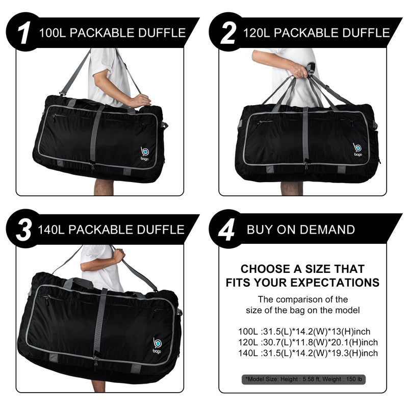 Bago Large Foldable Duffel Bags for Traveling Women & Men - 100L Packable Duffle Bag for Travel with Shoe Compartment - Water Repellant, Heavy Duty, Lightweight Folding & Collapsible (SnowDepBlue) - Image 5