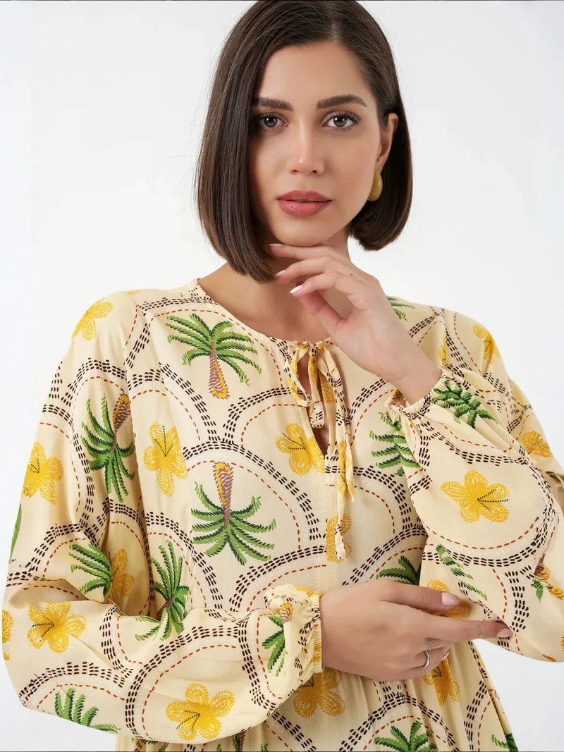 Big Dart Multicolor BDART Tropical Printed Maxi Dress with Button Closure for Women | Best Price UAE