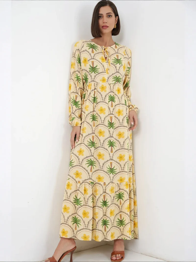 Big Dart Multicolor BDART Tropical Printed Maxi Dress with Button Closure for Women | Best Price UAE