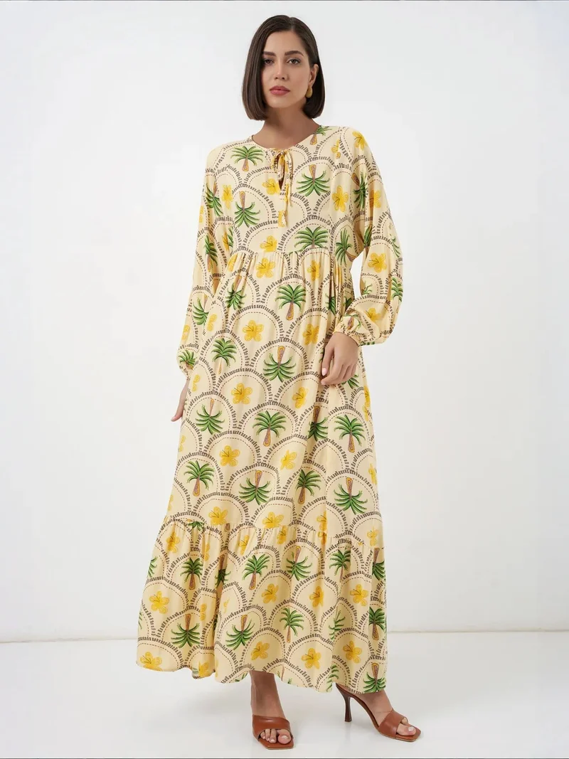 Big Dart Multicolor BDART Tropical Printed Maxi Dress with Button Closure for Women | Best Price UAE