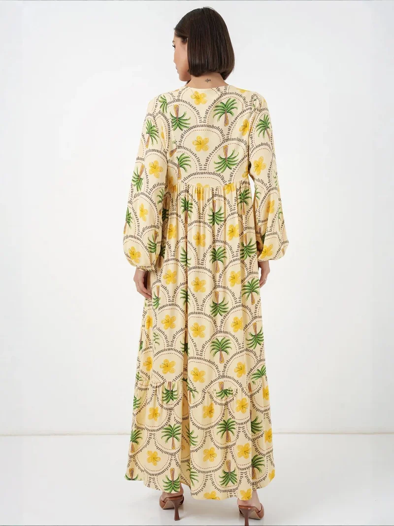 Big Dart Multicolor BDART Tropical Printed Maxi Dress with Button Closure for Women | Best Price UAE