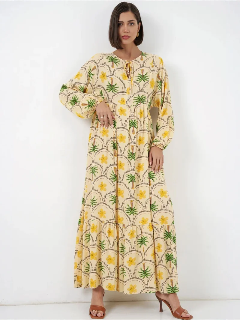 BDART Tropical Printed Maxi Dress with Button Closure