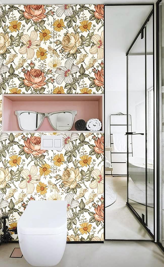 Blooming Wall Multicolor Peony Daisy Peel and Stick Wallpaper Self Adhesive Wall Mural Wall Decor, 14.5 Square Ft/Roll - Image 4