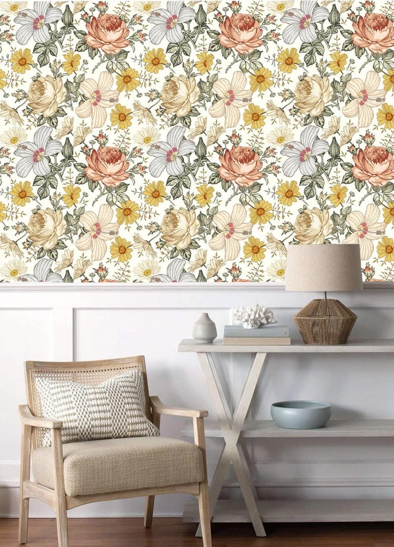 Blooming Wall Multicolor Peony Daisy Peel and Stick Wallpaper Self Adhesive Wall Mural Wall Decor, 14.5 Square Ft/Roll - Image 2