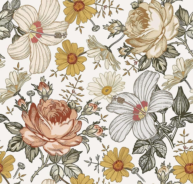 Blooming Wall Multicolor Peony Daisy Peel and Stick Wallpaper Self Adhesive Wall Mural Wall Decor, 14.5 Square Ft/Roll - Image 1