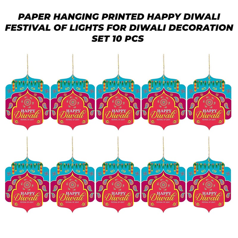 TOYXE Paper Hanging Printed Happy Diwali Festival of Lights for Diwali Decoration Set of 10 Pcs - Image 3