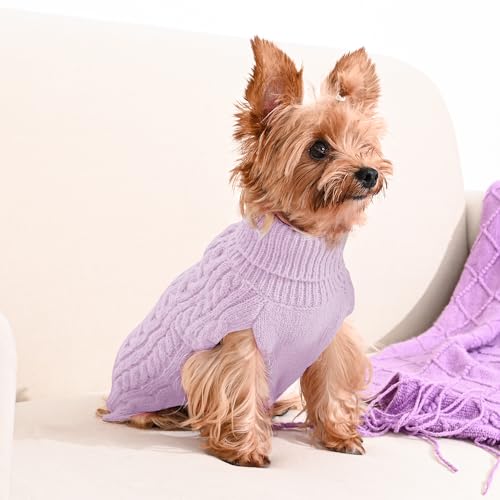 Lorehelina 2 Pack Dog Sweaters for Small Dogs Winter Turtleneck Pullover Cable Knit Fleece Stretch Puppy Doggie Chihuahua Toy Poodle Yorkie Pomeranian Boy Girl Pet Clothes (XS, Pink & Purple) - Image 5