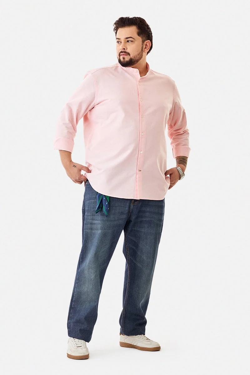 سنيتش قميص قطني مقاس كبير بياقة ماندرين