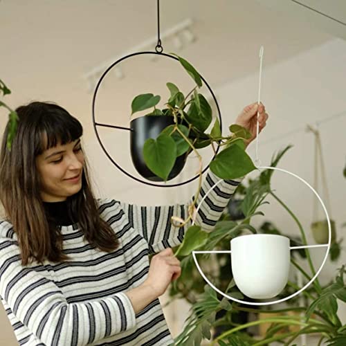 ABETREE 2 Pcs Hanging Planters for Indoor and Outdoor Plants with Hooks and Chains, Metal Modern Wall Ceiling Planter Hangers Minimalist Flower Pot Holder Basket for Home Decor(Black) - Image 4