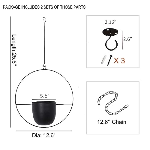 ABETREE 2 Pcs Hanging Planters for Indoor and Outdoor Plants with Hooks and Chains, Metal Modern Wall Ceiling Planter Hangers Minimalist Flower Pot Holder Basket for Home Decor(Black) - Image 2