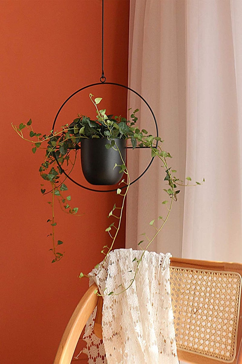 ABETREE 2 Pcs Hanging Planters for Indoor and Outdoor Plants with Hooks and Chains, Metal Modern Wall Ceiling Planter Hangers Minimalist Flower Pot Holder Basket for Home Decor(Black) - Image 5