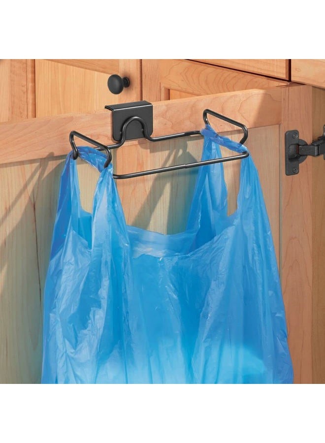 mDesign Over the Cabinet Metal Wire Small Garbage Container, Trash Bag Holder Rack for Recycled Reusable Disposable Plastic Shopping Grocery Bags for Kitchen, Pantry, Garage, Bathroom - Matte Black - Image 2