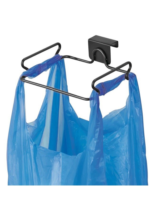 mDesign Over the Cabinet Metal Wire Small Garbage Container, Trash Bag Holder Rack for Recycled Reusable Disposable Plastic Shopping Grocery Bags for Kitchen, Pantry, Garage, Bathroom - Matte Black - Image 1