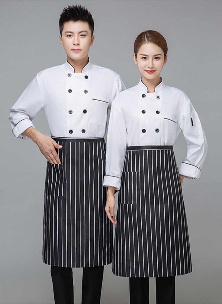 Loquat Chef Uniform Apron Suit Long Sleeves with a Hat Suitable For Hotel Western Restaurant White - Image 2