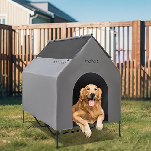 Zooba 48" XL Outdoor Dog House – Weatherproof Elevated Pet Shelter, Breathable Mesh & Steel Frame, Easy to Assemble & Clean, Large Dog Houses for All Seasons (Grey) - Image 3
