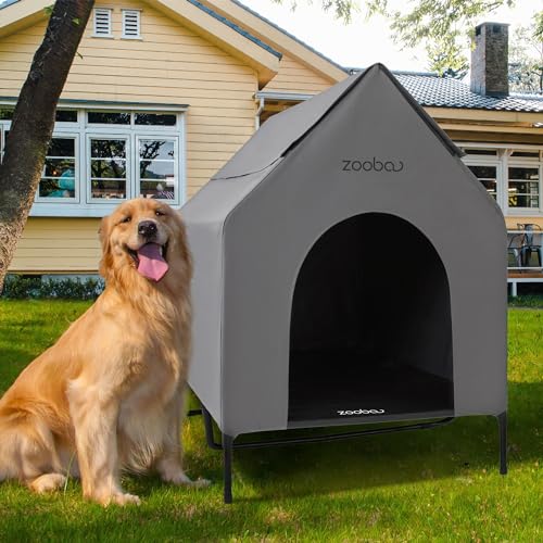 Zooba 48" XL Outdoor Dog House – Weatherproof Elevated Pet Shelter, Breathable Mesh & Steel Frame, Easy to Assemble & Clean, Large Dog Houses for All Seasons (Grey) - Image 1