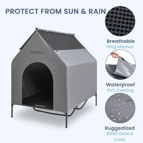 Zooba 48" XL Outdoor Dog House – Weatherproof Elevated Pet Shelter, Breathable Mesh & Steel Frame, Easy to Assemble & Clean, Large Dog Houses for All Seasons (Grey) - Image 2