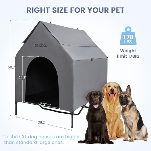 Zooba 48" XL Outdoor Dog House – Weatherproof Elevated Pet Shelter, Breathable Mesh & Steel Frame, Easy to Assemble & Clean, Large Dog Houses for All Seasons (Grey) - Image 5