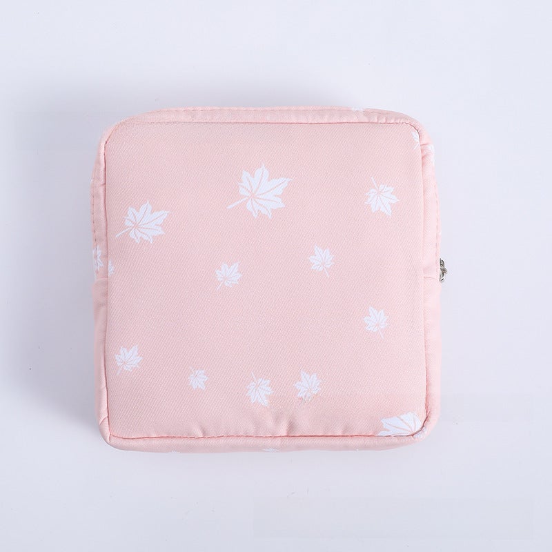 Cute Sanitary Pad Storage Bag Portable Waterproof Pink Maple Leaf 