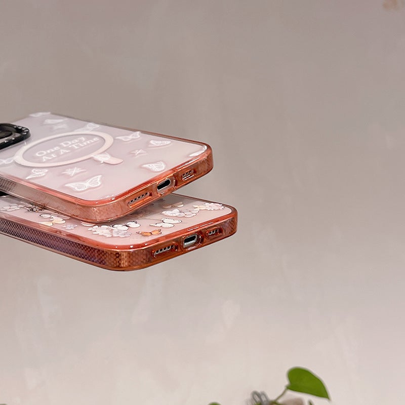 Gradient Powder Ice Crystal Frame Magnetic Suction For Apple Iphone15Promax Phone Case 13 Fashion Brand 16Pro Set - Image 4