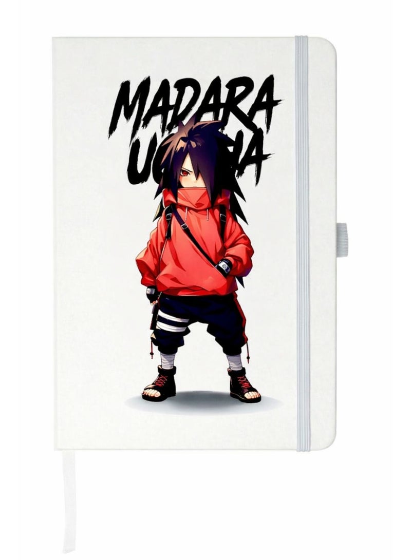 Bickerbond Madara Uchiha Anime Hardcover Notebook - Urban Streetwear Edition | A5 Premium Lined Journal with Elastic Band & Ribbon Bookmark - White - Image 1