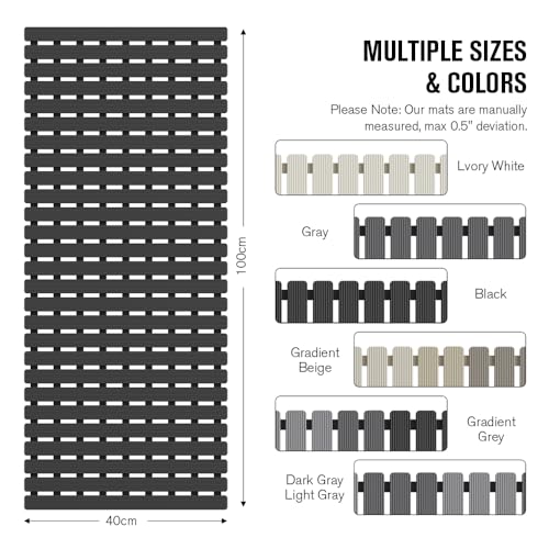 MBOSS Bath Tub Shower Mat Non Slip Bathtub Mats for Bathroom Shower Floor Mat Bath Mats for Shower Tub Anti Slip Shower Mat with Drain Hole and Large Suction Cups (Black, 37.5 X 15.7 Inch) - Image 2