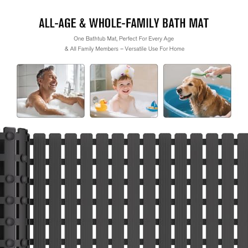 MBOSS Bath Tub Shower Mat Non Slip Bathtub Mats for Bathroom Shower Floor Mat Bath Mats for Shower Tub Anti Slip Shower Mat with Drain Hole and Large Suction Cups (Black, 37.5 X 15.7 Inch) - Image 5