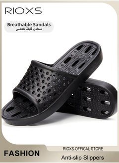 RIOXS Slippers For Men Women,Quick Drying Shower Slippers With Drainage Holes,Soft Comfortable Slippers,Unisex Flat Sliders,Non-Slip Bath Slippers,For Indoor Outdoor Poolside Use  - Image 2