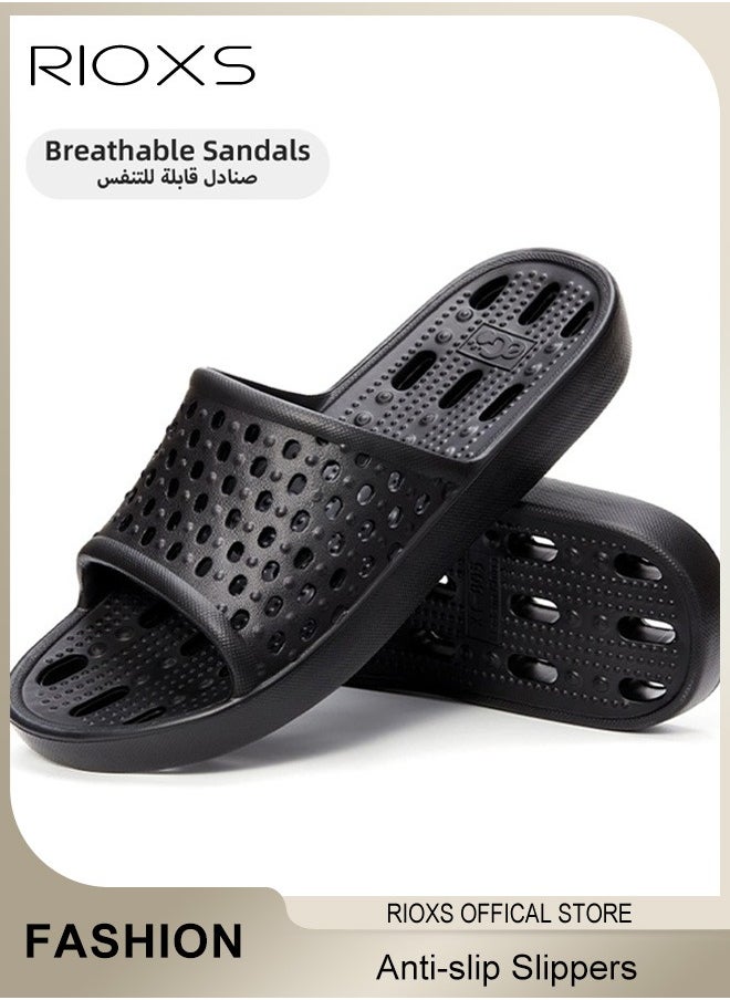 RIOXS - Slippers For Men Women, Quick Drying Shower Slippers With Drainage Holes, Soft Comfortable Slippers, Unisex Flat Sliders, Non-Slip Bath Slippers, Bathroom Slippers For Indoor Outdoor Poolside Use, Lightweight Dorm Home Slide Sandals - Image 1