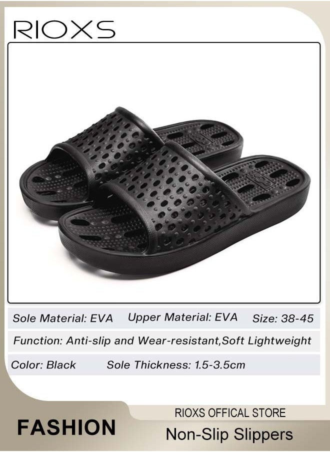RIOXS - Slippers For Men Women, Quick Drying Shower Slippers With Drainage Holes, Soft Comfortable Slippers, Unisex Flat Sliders, Non-Slip Bath Slippers, Bathroom Slippers For Indoor Outdoor Poolside Use, Lightweight Dorm Home Slide Sandals - Image 1