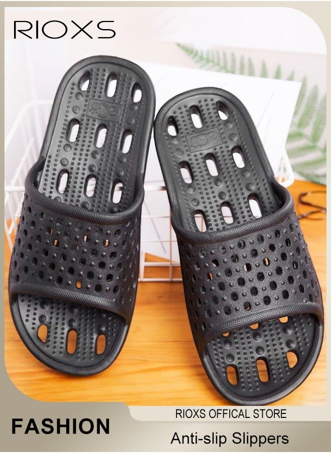 RIOXS - Slippers For Men Women, Quick Drying Shower Slippers With Drainage Holes, Soft Comfortable Slippers, Unisex Flat Sliders, Non-Slip Bath Slippers, Bathroom Slippers For Indoor Outdoor Poolside Use, Lightweight Dorm Home Slide Sandals - Image 1